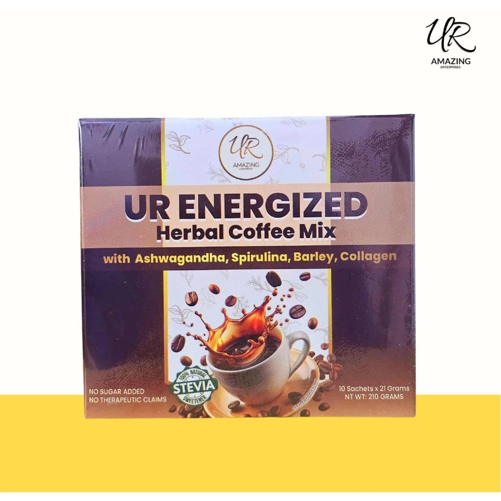 UR ENERGIZED HERBAL COFFEE MIX - Barley, Spirulina, Collagen and Ashwagandha (10packs)